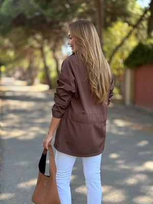 Kahve Bel Büzgülü Trenç Yağmurluk