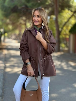 Kahve Bel Büzgülü Trenç Yağmurluk