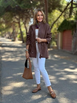 Kahve Bel Büzgülü Trenç Yağmurluk