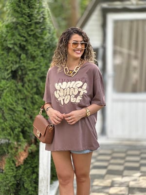 Kahve Ön Baskılı Salaş Tshirt