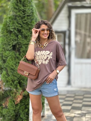 Kahve Ön Baskılı Salaş Tshirt