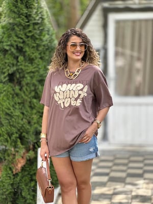 Kahve Ön Baskılı Salaş Tshirt