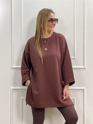 Kahverengi Basic Yırtmaçlı Sweatshirt