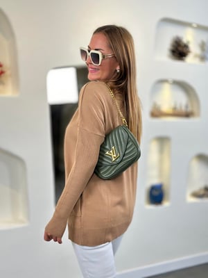 Kanguru Cep Bisküvi Oversize Triko