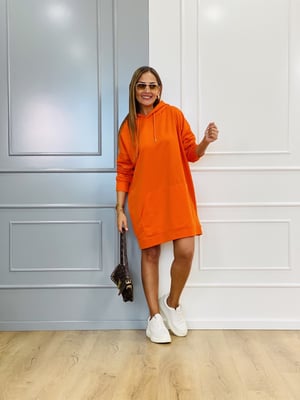 Kanguru Cep Turuncu Sweat Elbise