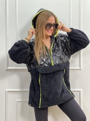 Kapitone Kapşonlu Peluş Sweatshirt