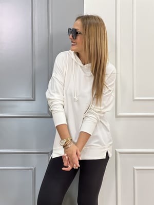Kapşonlu Beyaz Sweatshirt