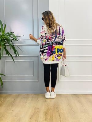 Kapşonlu Desenli Beyaz Sweatshirt