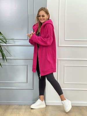 Kapşonlu Fuşya Uzun Sweatshirt