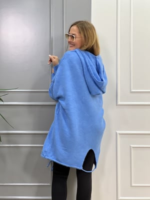 Kapşonlu Oversize Mavi Hırka