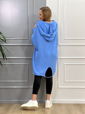 Kapşonlu Oversize Mavi Hırka