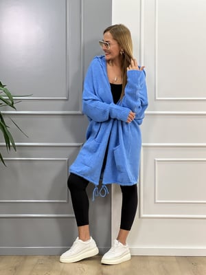 Kapşonlu Oversize Mavi Hırka