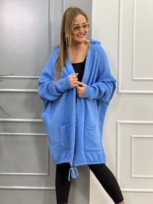 Kapşonlu Oversize Mavi Hırka