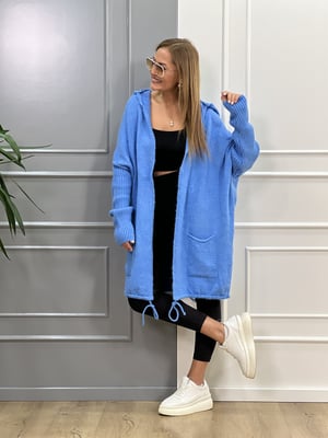 Kapşonlu Oversize Mavi Hırka