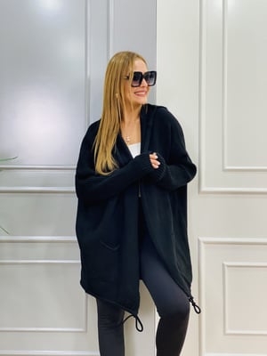Kapşonlu Oversize Siyah Hırka