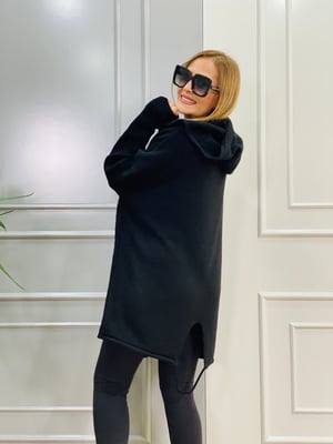 Kapşonlu Oversize Siyah Hırka