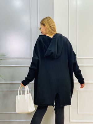 Kapşonlu Oversize Siyah Hırka