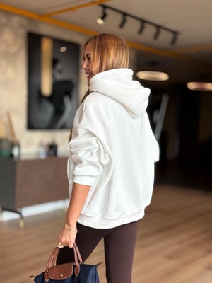 Kapüşonlu Kanguru Cep Ekru Sweatshirt