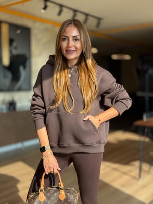 Kapüşonlu Kanguru Cep Kahve Sweatshirt