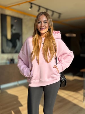 Kapüşonlu Kanguru Cep Pembe Sweatshirt