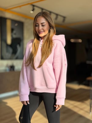 Kapüşonlu Kanguru Cep Pembe Sweatshirt