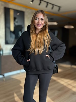 Kapüşonlu Kanguru Cep Siyah Sweatshirt