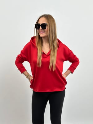 Kapüşonlu Kırmızı Scuba Sweatshirt