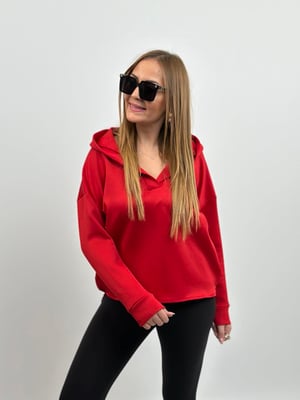 Kapüşonlu Kırmızı Scuba Sweatshirt