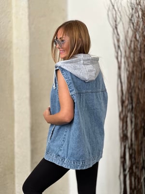 Kapüşonlu Oversize Jean Yelek