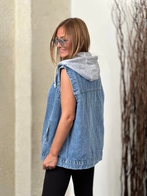 Kapüşonlu Oversize Jean Yelek