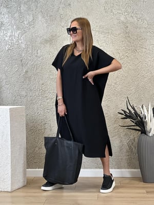 Kapüşonlu Oversize Salaş Siyah Elbise