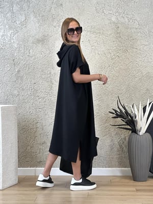 Kapüşonlu Oversize Salaş Siyah Elbise