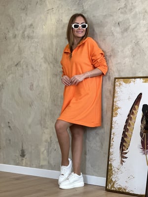 Kapüşonlu Oversize Turuncu Sweat Elbise