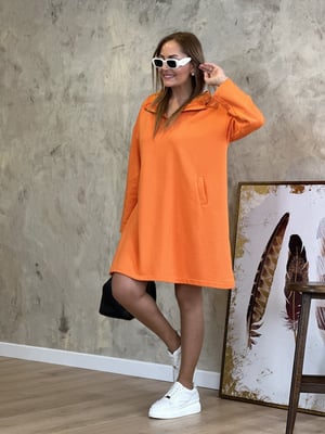 Kapüşonlu Oversize Turuncu Sweat Elbise