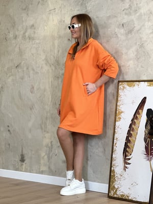 Kapüşonlu Oversize Turuncu Sweat Elbise