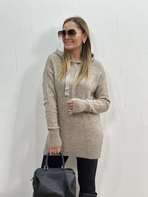 Kapüşonlu Taş Rengi Tunik Kazak