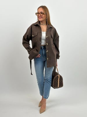 Kaşe Kuşaklı Kahve Oversize Ceket