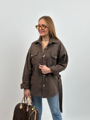 Kaşe Kuşaklı Kahve Oversize Ceket