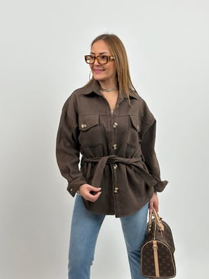 Kaşe Kuşaklı Kahve Oversize Ceket