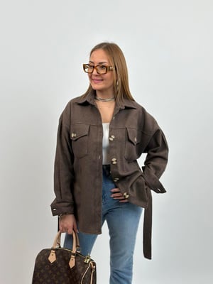 Kaşe Kuşaklı Kahve Oversize Ceket
