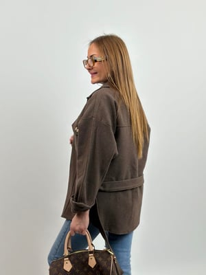 Kaşe Kuşaklı Kahve Oversize Ceket