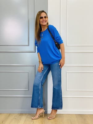 Kayık Yaka İndigo Oversize Triko