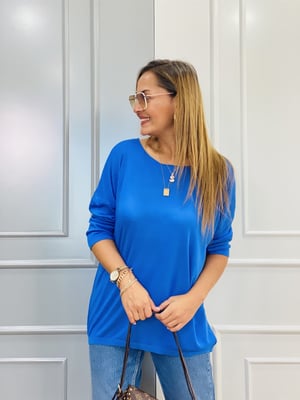 Kayık Yaka İndigo Oversize Triko