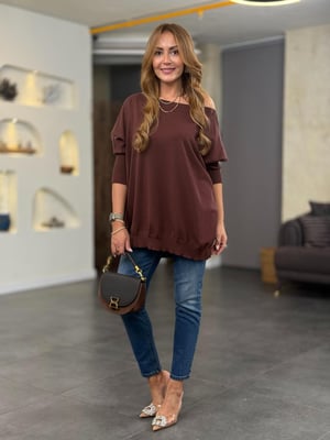 Kayık Yaka İthal Kahve Triko Bluz