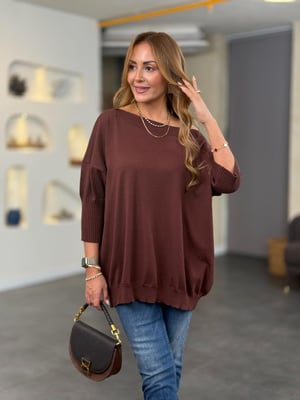 Kayık Yaka İthal Kahve Triko Bluz