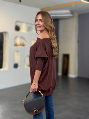 Kayık Yaka İthal Kahve Triko Bluz