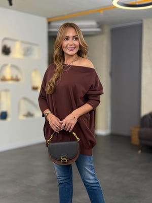 Kayık Yaka İthal Kahve Triko Bluz