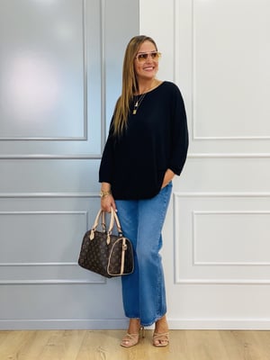 Kayık Yaka Siyah Oversize Triko