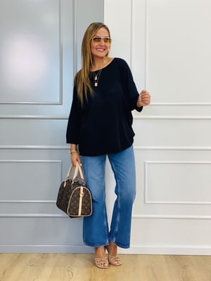 Kayık Yaka Siyah Oversize Triko