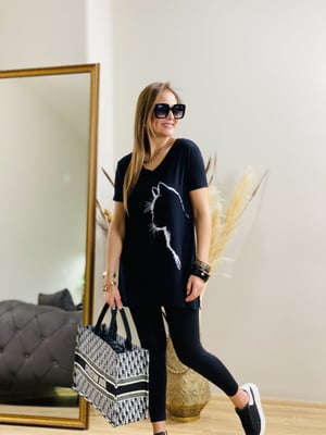 Kedi Desenli Siyah Tshirt